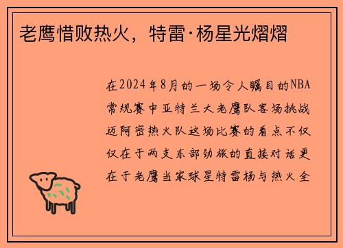 老鹰惜败热火，特雷·杨星光熠熠